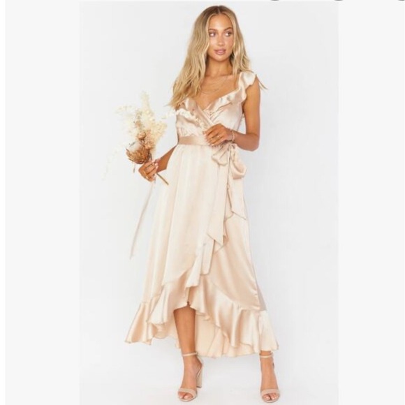 Samantha Ruffle Wrap Dress - Show Me The Ring Luxe Satin Dress - Picture 5 of 5